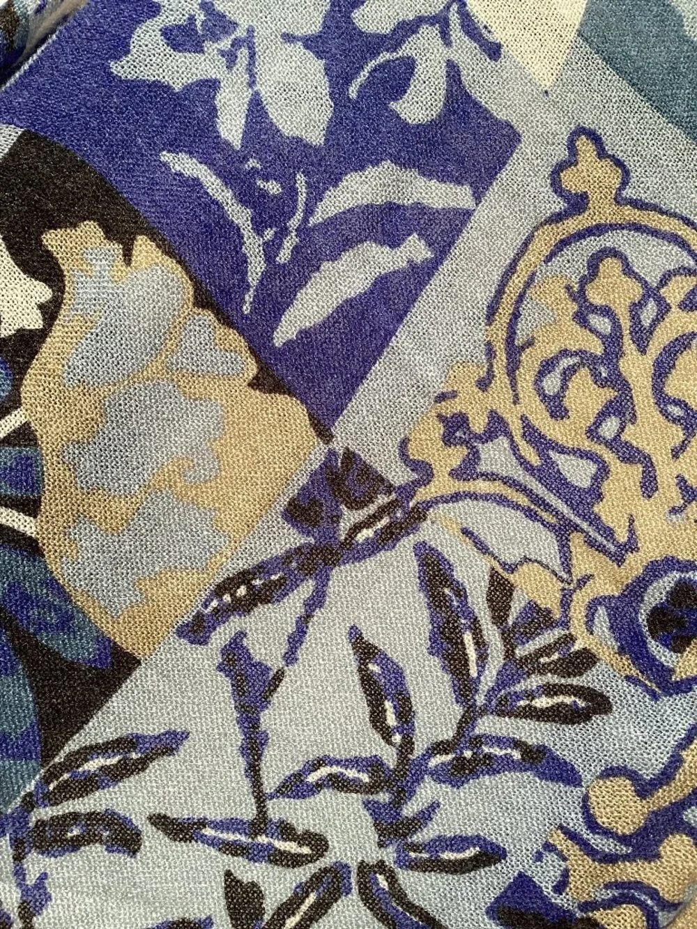 Blue and tan floral shawl, wrap, scarf - 74